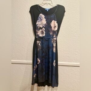 Womens Dress Large Black Floral Knee Length Sleeveless belt Simply Vera Wang